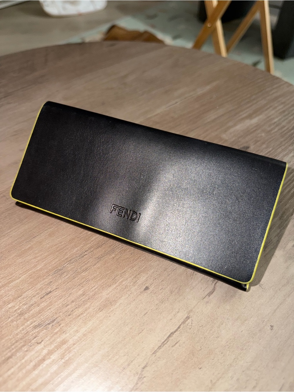 Fendi Black Leather Glasses Case with Yellow Trim (glasses not included)